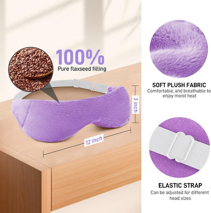 Moist Heated Eye Masks for Dry Eyes, Stye, Warm Compress for Sleeping | Purple, Microwavable Heating, Hot Compress for Relieve, Flaxseed Filling