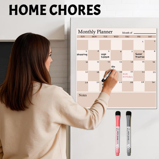 Magnetic Calendar for Refrigerator, 2 Pack Dry Erase Fridge Calendar Whiteboard – Monthly & Weekly Planner Board with Markers and Eraser for Modern Kitchen (Checkerboard Pattern)