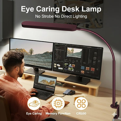 SKYLEO Desk Lamp for Home Office, Eye Comfortable LED Desk Light for Long Hours, Adjustable Swing Arm with Memory Function, Black