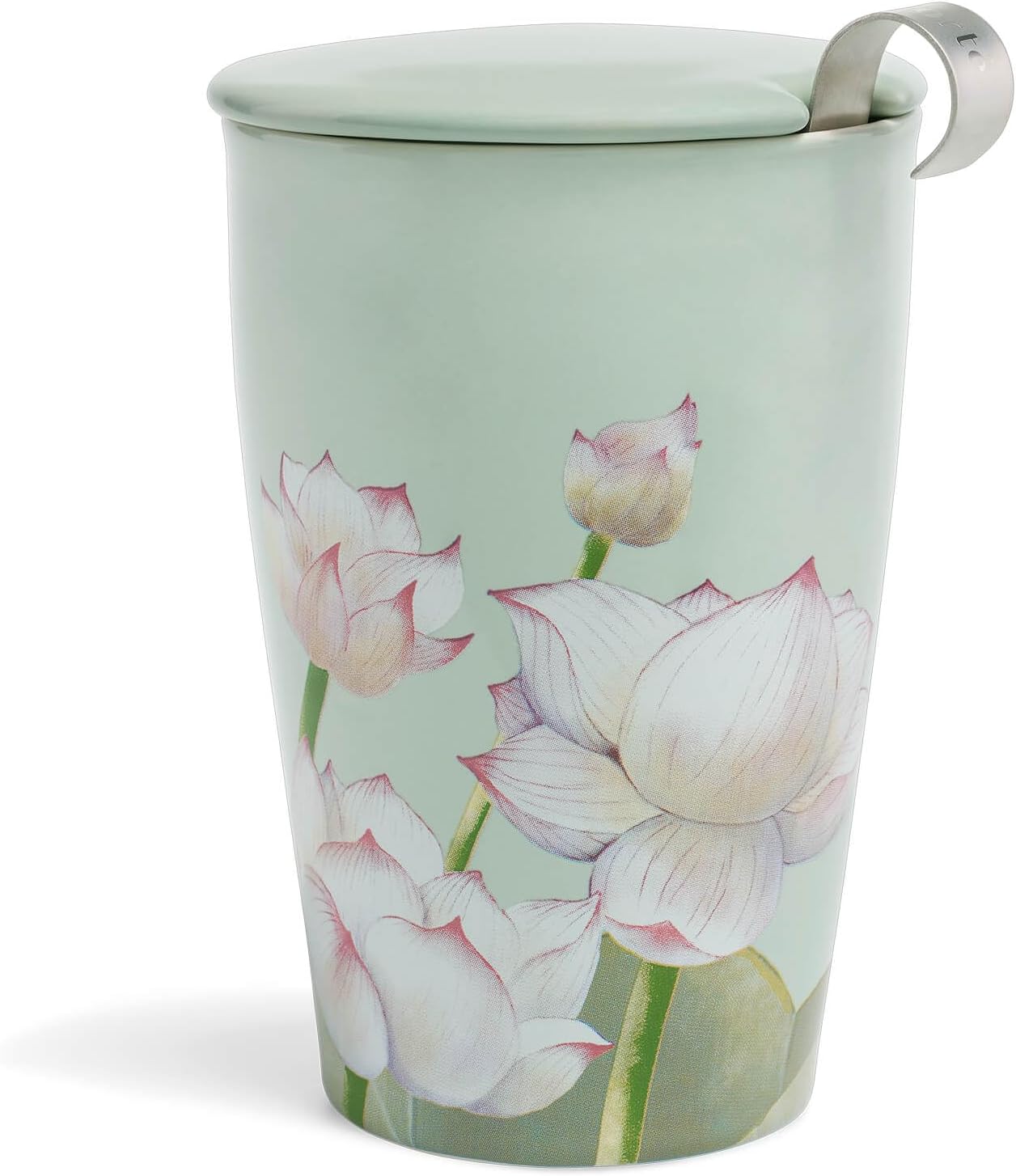 Tea Forte Double-Walled Ceramic Kati Cup, Noir, 12 oz | Insulated Ceramic - Stainless Steel Loose Leaf Infuser - Keeps Tea Hot Longer - Lid Included - Microwave & Dishwasher Safe