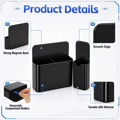 Magnetic Pen Holder, 2 Pack Magnetic Dry Erase Marker Holder, Black Strong Magnetic Marker Holder Pen Pencil Organizer for Whiteboard, Refrigerator, Office, Locker Accessories, Classroom Must Haves