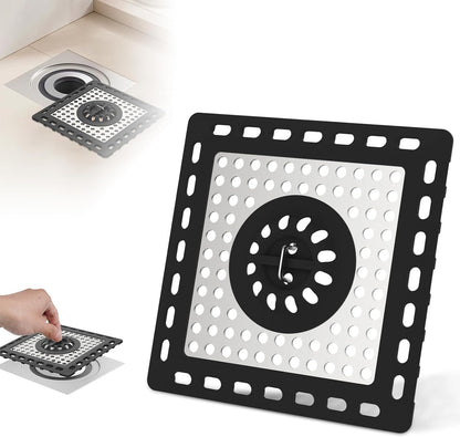 Hibbent Upgraded Shower Drain Hair Catcher for Bathroom Floor 4" Drain, Anti-Clogging Shower Drain Cover, Stainless Steel & Silicone Drain Strainer with Handle, Shower Drain Protector, Grey