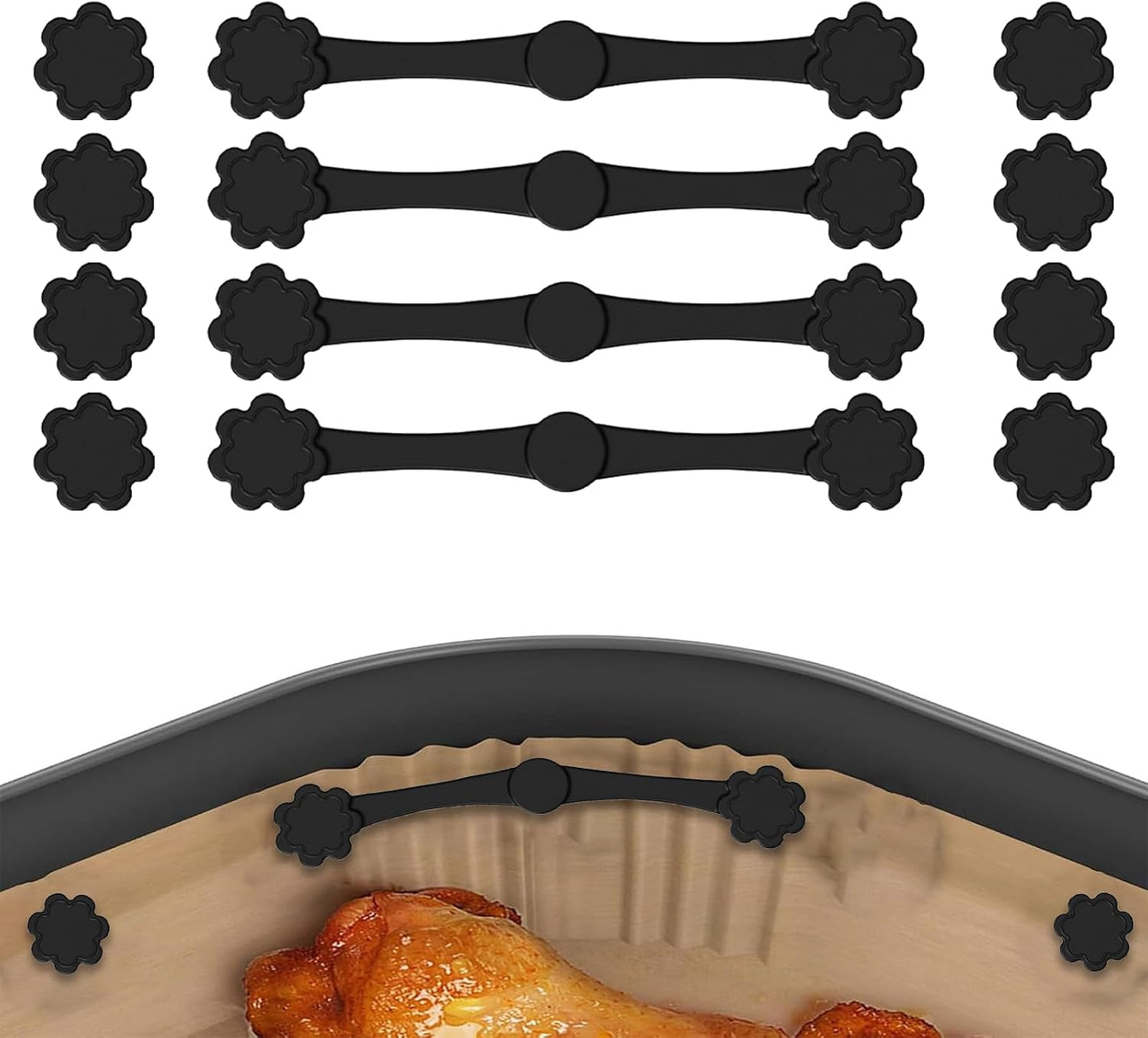 Air Fryer Magnets Silicone Buckle for Parchment Paper Liners, High-Temp Resistant Air Fryer Accessories, Safely Lock Paper from Heating Element or Covering Food, Prevent Burning (Red)