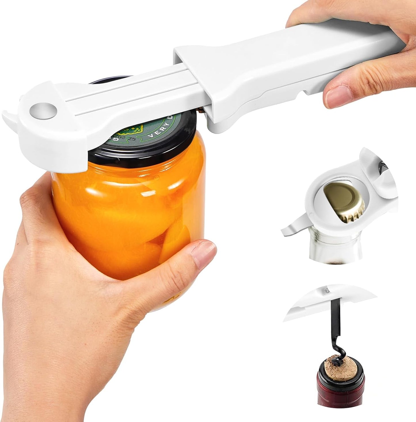 Jar Opener for Seniors with Arthritis, 7 in 1 Bottle Opener and Wine Corkscrew, Easy Grip Kitchen Gadget for Weak Hands Elderly, Retractable Jaw Lid Opener with Magnetic Storage (Teal)