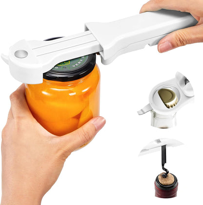 Jar Opener for Seniors with Arthritis, 7 in 1 Bottle Opener and Wine Corkscrew, Easy Grip Kitchen Gadget for Weak Hands Elderly, Retractable Jaw Lid Opener with Magnetic Storage (Teal)