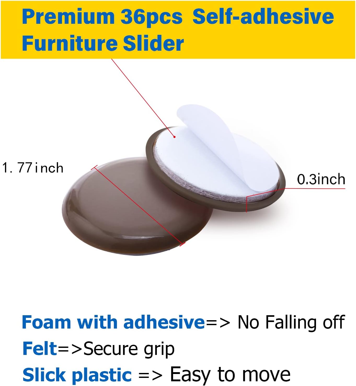 Self-Adhesive Furniture Sliders for Carpets, Furniture Moving Pads (36Pcs) 1-3/4" Furniture Mover Glides, Self Sticks Carpet Furniture Carrier - Move Any Item Quickly and Easily!