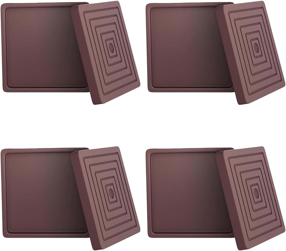 12Pcs 2.5in Furniture Coasters Non-Slip Bed Leg Pads Round Rubber Anti Sliding Caster Cups for Hardwood Floors Brown