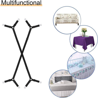 8Pcs Adjustable Bed Sheet Straps Clips, Elastic Mattress Sheet Fasteners Holder and Suspenders, Grippers to Hold Sheet, Mattress, Sofa, Couch, Table Cloth, Recliner Ironing Board Cover and More