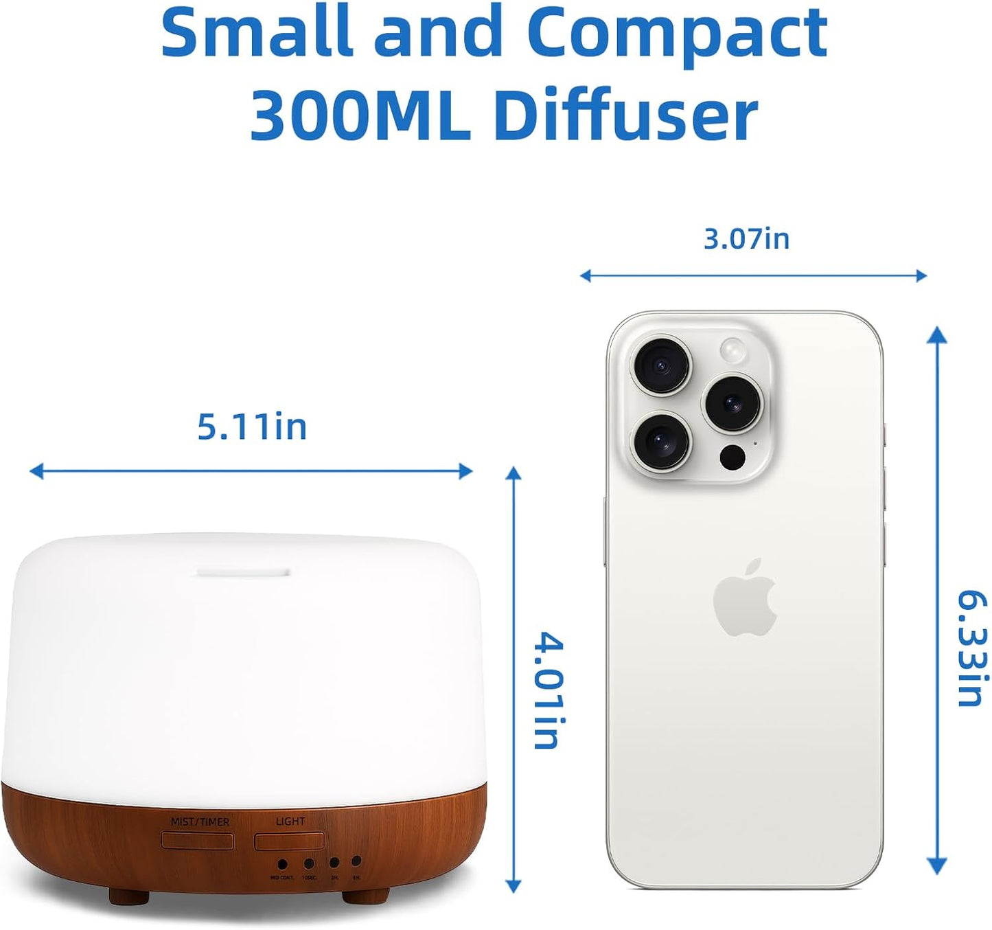 SPLITSKY 300ml Ultrasonic Essential Oil Diffuser with Remote Control | 7-color LED lighting, 2 mist modes, 2H and 4H timers, and waterless auto shut-off for bedrooms, desks and offices.
