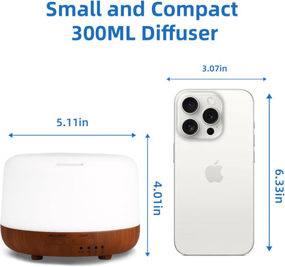 SPLITSKY 300ml Ultrasonic Essential Oil Diffuser with Remote Control | 7-color LED lighting, 2 mist modes, 2H and 4H timers, and waterless auto shut-off for bedrooms, desks and offices.