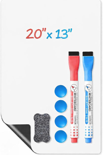 Magnetic Whiteboard for Fridge, 4-Pack Dry Erase Boards (12×8 in) with 5 Markers & Eraser, Strong Magnet & Stain-Resistant Surface, Reusable Message Board for Fridge, Family Planner & Kitchen Notes