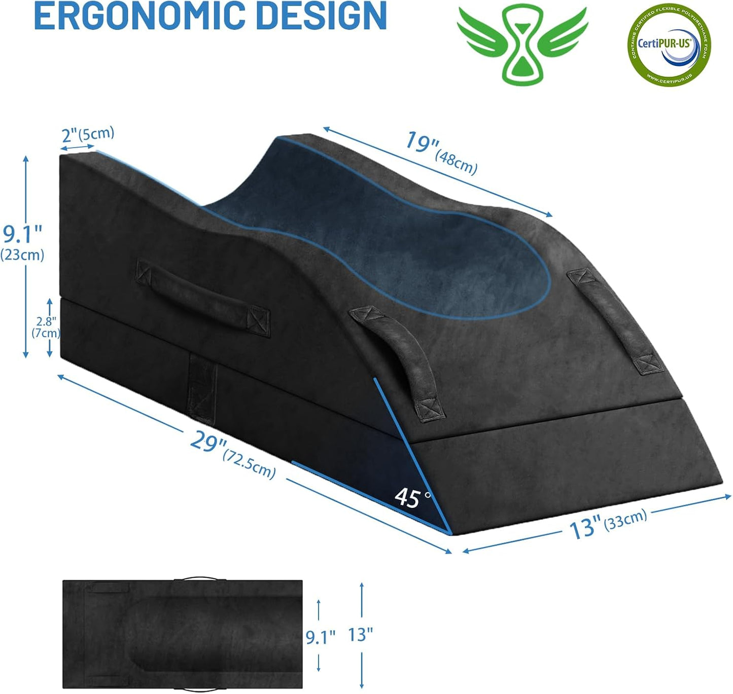 TranquilRelax Leg Elevation Pillow for After Surgery, Wedge Pillow, Grey | Single-leg design, adjustable height, U-shaped cradle, supportive memory foam, washable cover, leg elevation for swelling
