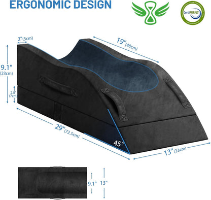 TranquilRelax Leg Elevation Pillow for After Surgery, Wedge Pillow, Grey | Single-leg design, adjustable height, U-shaped cradle, supportive memory foam, washable cover, leg elevation for swelling