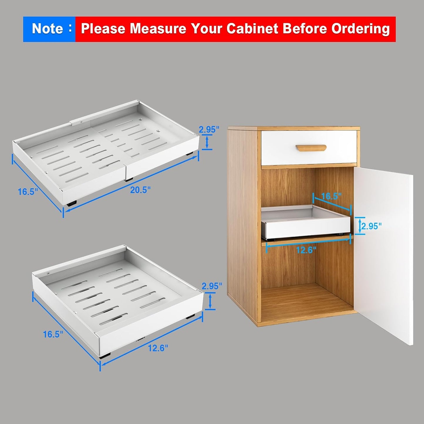 Mustorn 2 Pack Pull Out Cabinet Organizer, Slide Out Drawers for Cabinets, Peel and Stick, Heavy Duty Shelves for Kitchen, Cupboard, Pantry, Bathroom (16.5"D*11.8"W*3.94"H-Black)