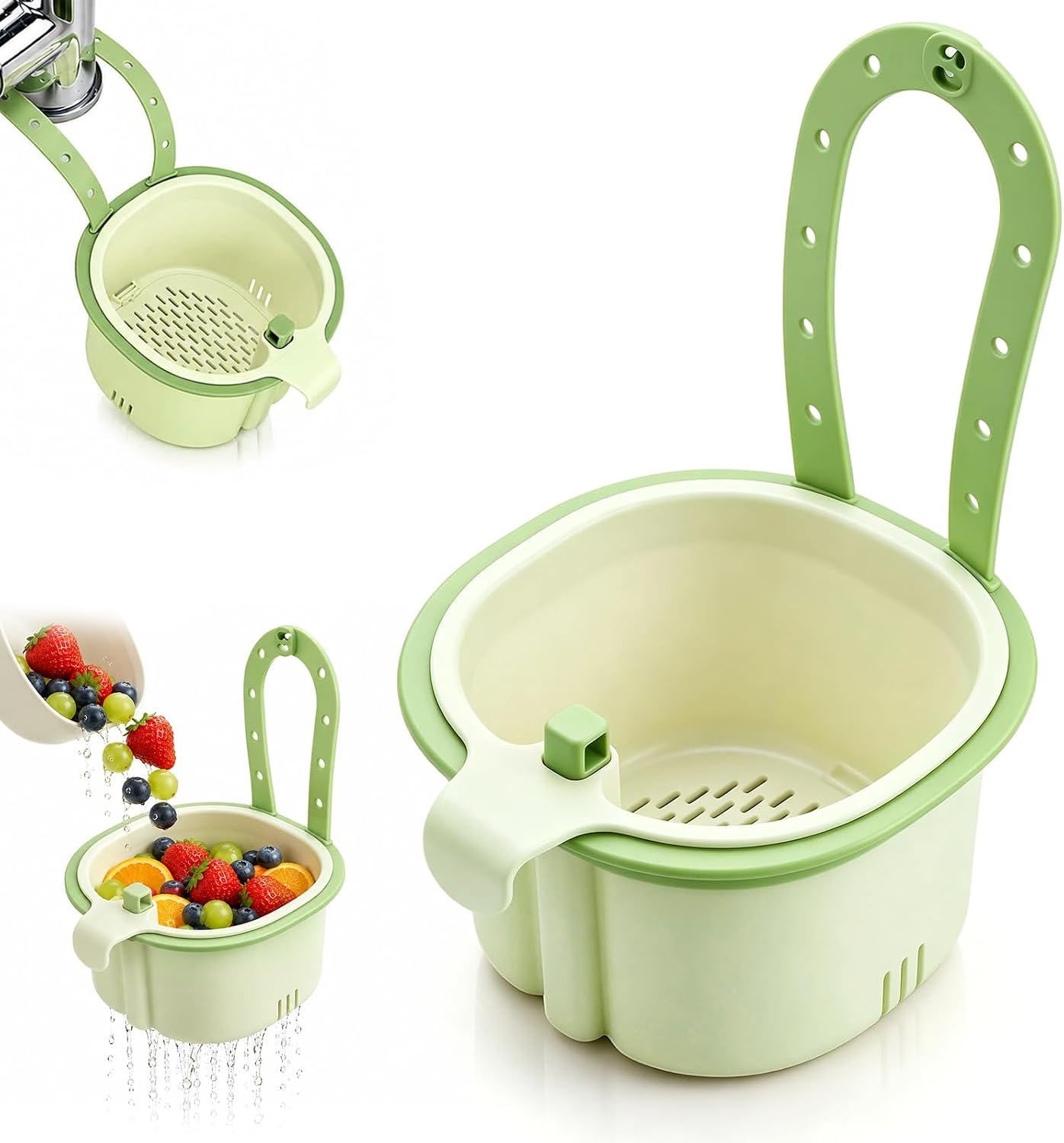 Hanging Sink Drain Basket,2026 New Cactus Kitchen Sink Strainer Basket,Multifunctional Kitchen Sink Strainer Press Automatic Dumping Basket,Self-Cleaning Faucet Hanging Filter Basket(Green)