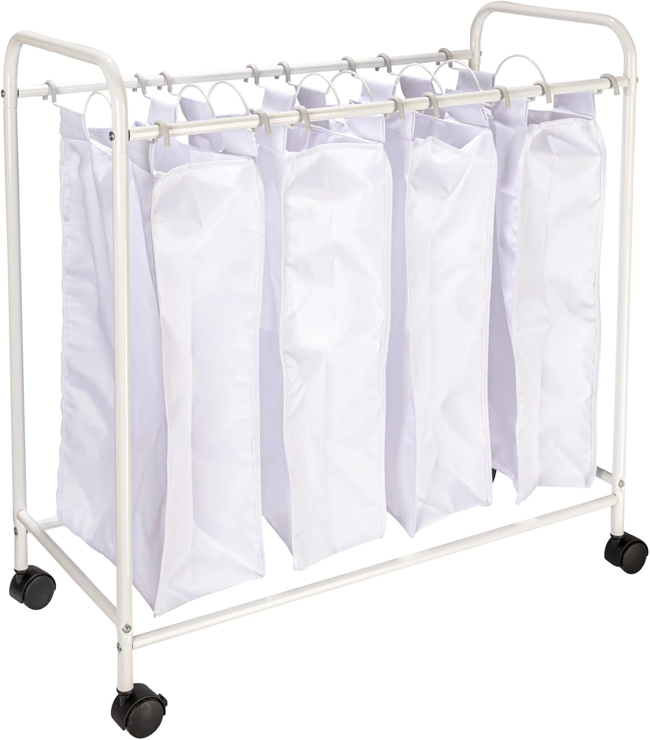 Household Essentials 7173 Rolling Quad Laundry Sorter with Removable Hamper Bags | Antique Bronze Frame