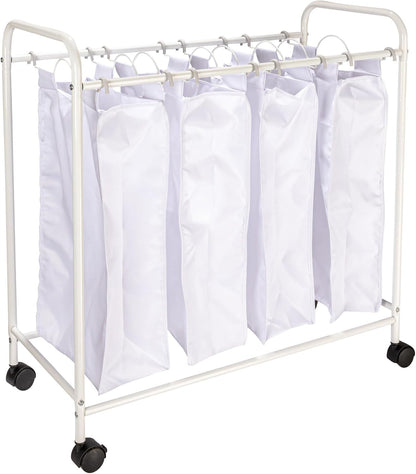 Household Essentials 7173 Rolling Quad Laundry Sorter with Removable Hamper Bags | Antique Bronze Frame