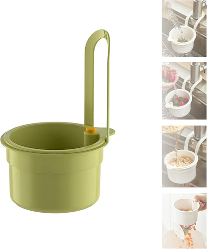 2025 New Faucet Hanging Strainer, Press Automatic Dumping Kitchen Draining Basket, Food Fruit Vegetable Drain Shelf Sink Storage Holder, for Home 、Kitchen (White)