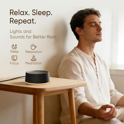 Noise Machine, White Noise Sound Machine for Baby & Adults, 26 Soothing Sounds, 8 Night Light Colors, Tap Control, 6 Timer Settings, Auto-Off & Memory, 4-7-8 Breathing (Black, Standar)