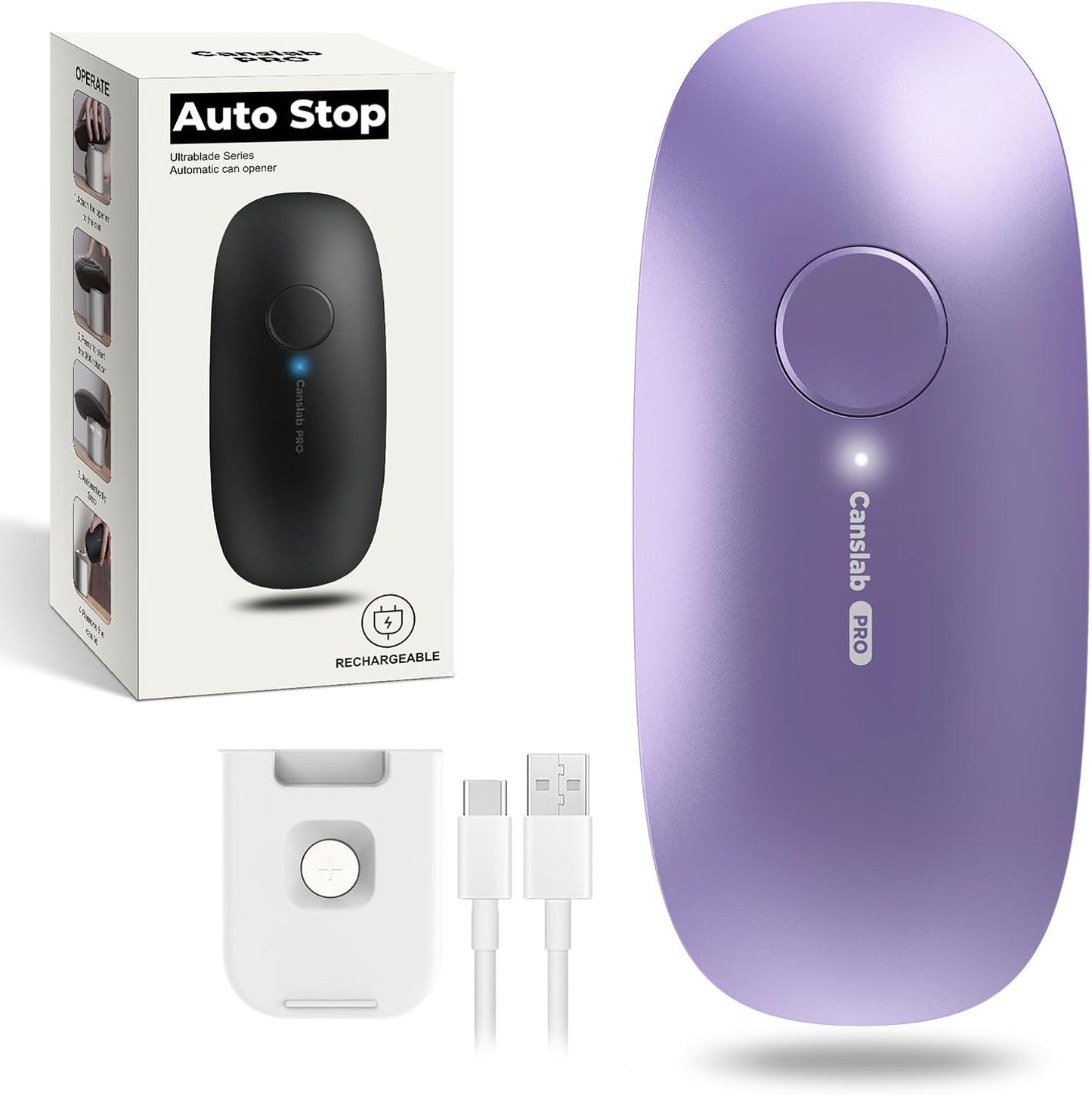 Canslab Ultrablade PRO Electric Can Opener,USB Rechargeable,Smart Auto Stop | Automatic Can Opener for Seniors with Arthritis, Handsfree Side Cut with Smooth Edge, Cordless, Wall Mountable, Black
