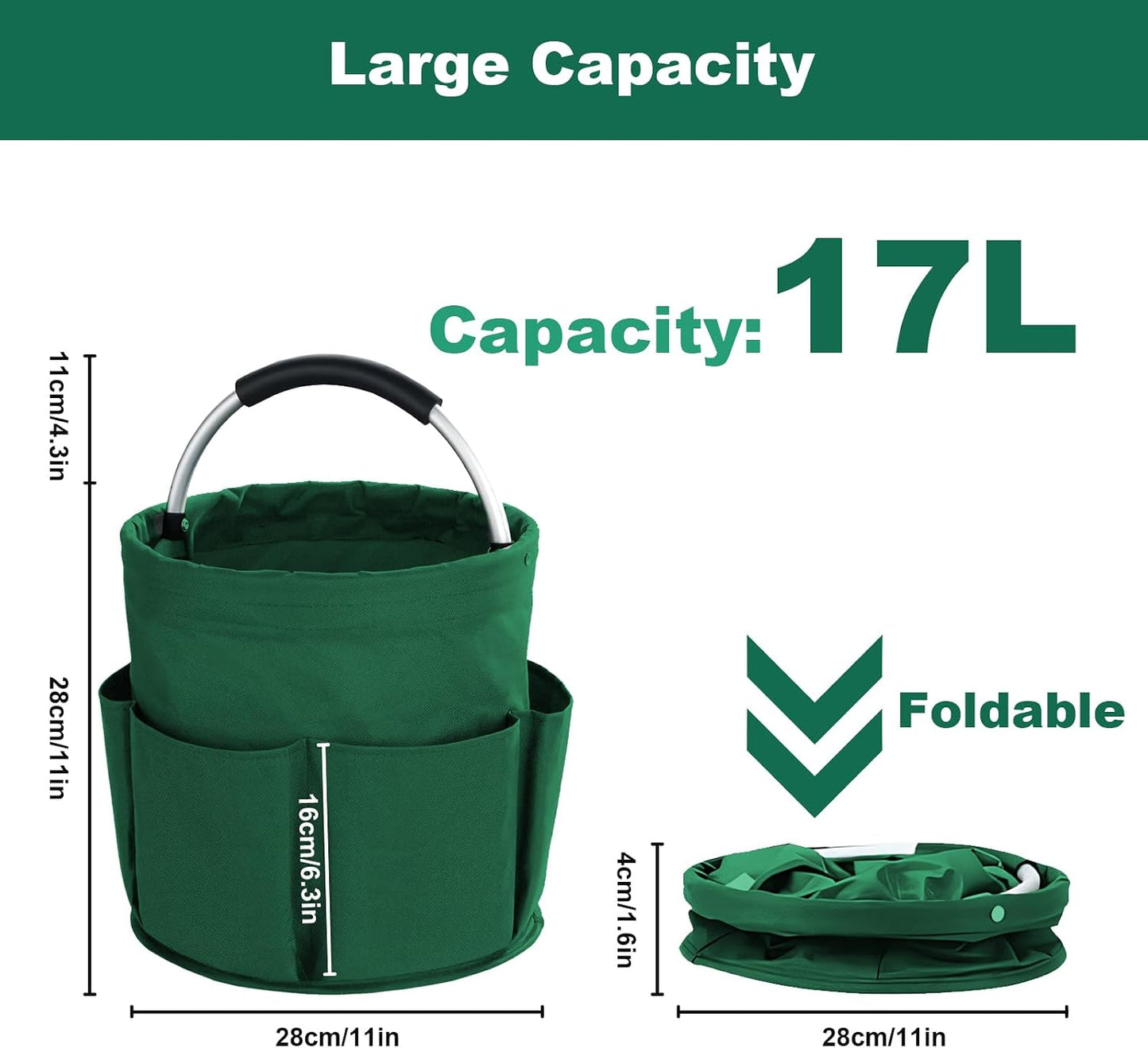 Cleaning Caddy with Handle, Cleaning Products Organiser, 17L Foldable Storage Basket, Cleaning Caddy Organiser, Portable Multi Cleaning Bucket Bag for Home, Garden (Black)