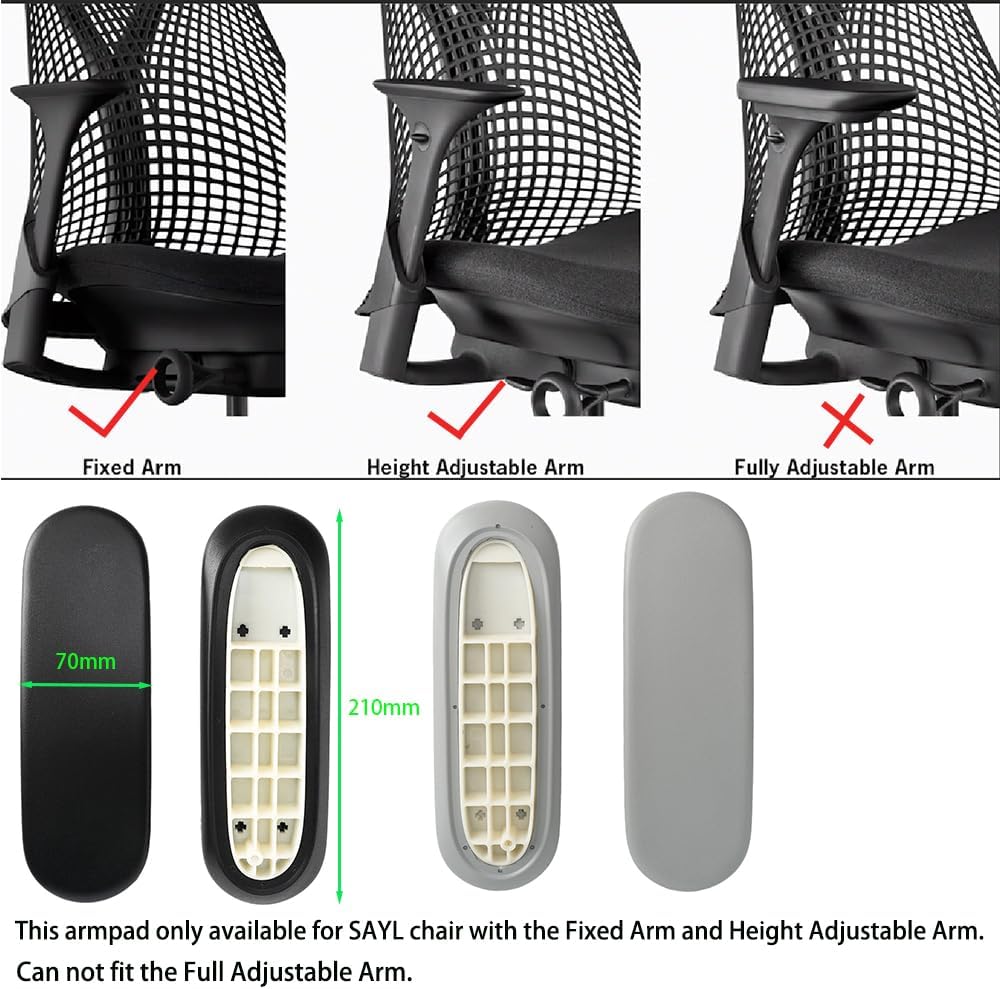 Arm Pads Caps Replacement for Herman Miller Fixed and Height Adjustable Armrest Sayl Office Chair, Black Vinyl (1-Pair)