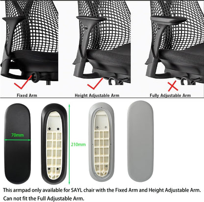Arm Pads Caps Replacement for Herman Miller Fixed and Height Adjustable Armrest Sayl Office Chair, Black Vinyl (1-Pair)