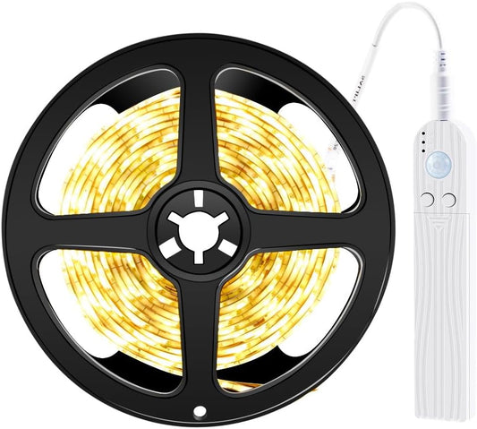39.37in Wireless PIR LED Strip Light Motion Sensor Tape Light 3 Lighting Modes LED Under Cabinet Lamp 3000K Warm White Waterproof Dimmable Bedroom Nightlight for Room Decor TV Backlight（No Battery）
