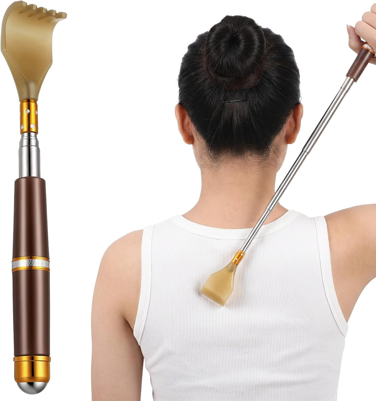 Portable Extendable Double-Pole Back Scratcher, Rubber Handles