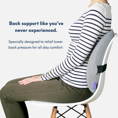 C CUSHION LAB Extra Dense Lumbar Pillow - Patented Ergonomic Multi-Region Firm Back Support for Lower Back Pain Relief - Lumbar Support Cushion with Strap for Office Chair, Car, Sofa, Plane - Grey