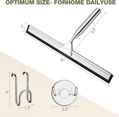 FARMER 10-Inch Shower Squeegee for Glass Doors, Windows and Mirrors, Black | Suction Wall Hook, Over-Door Hook, Non-Scratch Blade with Quiet Glide for Multi-Surface Cleaning on Glass, Tile and Mirrors