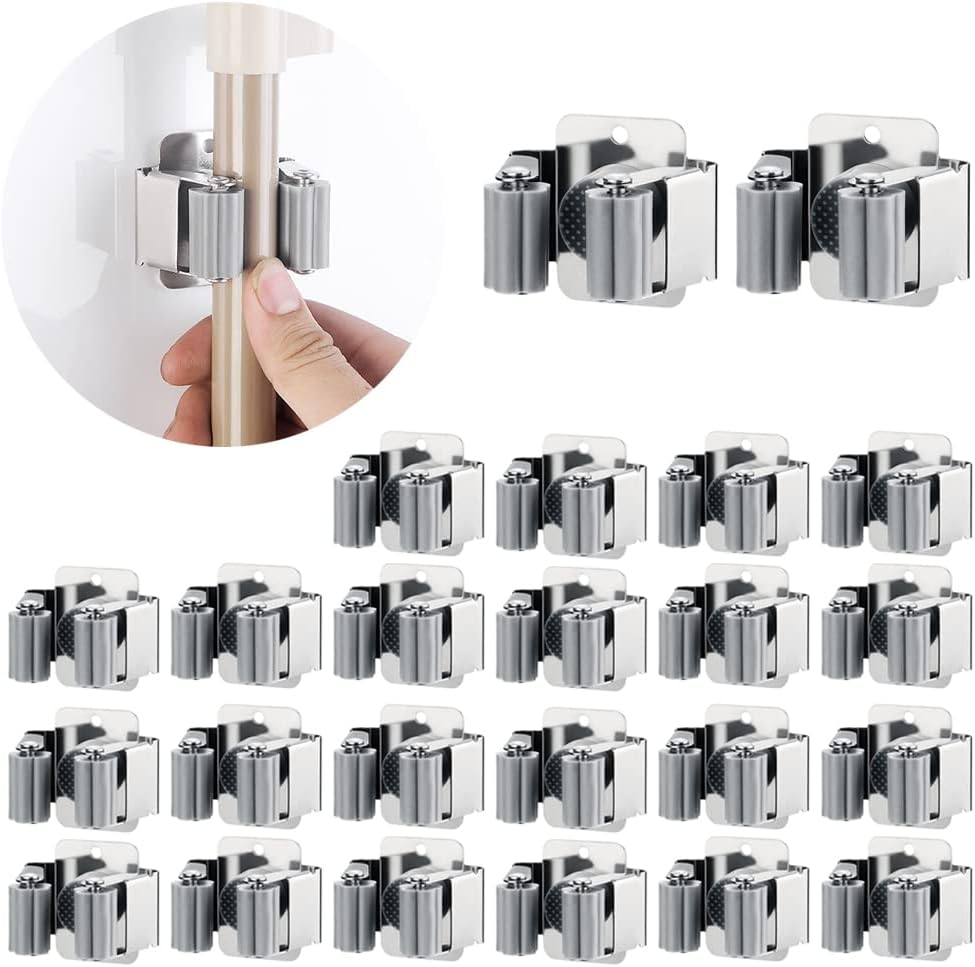 JAMEND CLXP 6PCS Broom and Mop Holder, Heavy Duty Garden Tool Organizer Rack Rake and Shovel Handle, Stainless Steel Mop Hanger. Screws for Wall Mounted. Matte Black