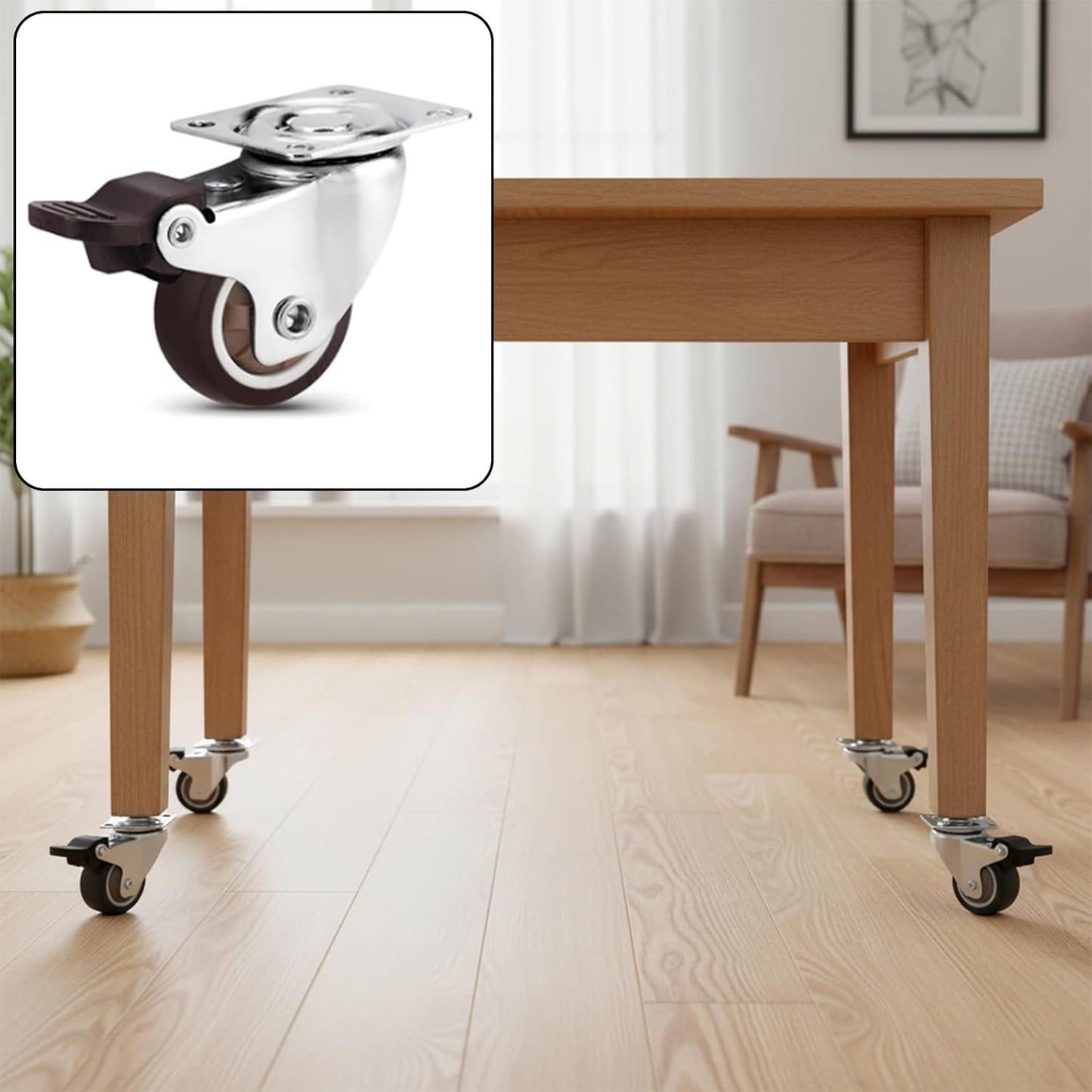 Semetall 4PCS Swivel Caster Wheels Square Cup Furniture Castors (Bronze) | 150kg Load Capacity, with Screws for Piano Feet, Sofa, Table, 1.02 Inch (26mm) Wheels