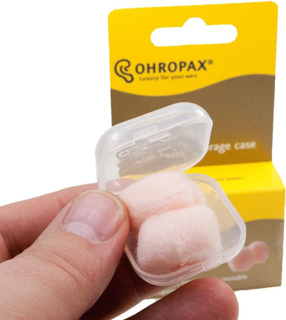 Ohropax Reusable Wax/Cotton Ear Plugs (24 Plugs Total)(1 Clear Carrying Case) - Ear Plugs for Sleeping Noise Cancelling, Swimming, Shooting Ear Protection, and a snoring Solution.