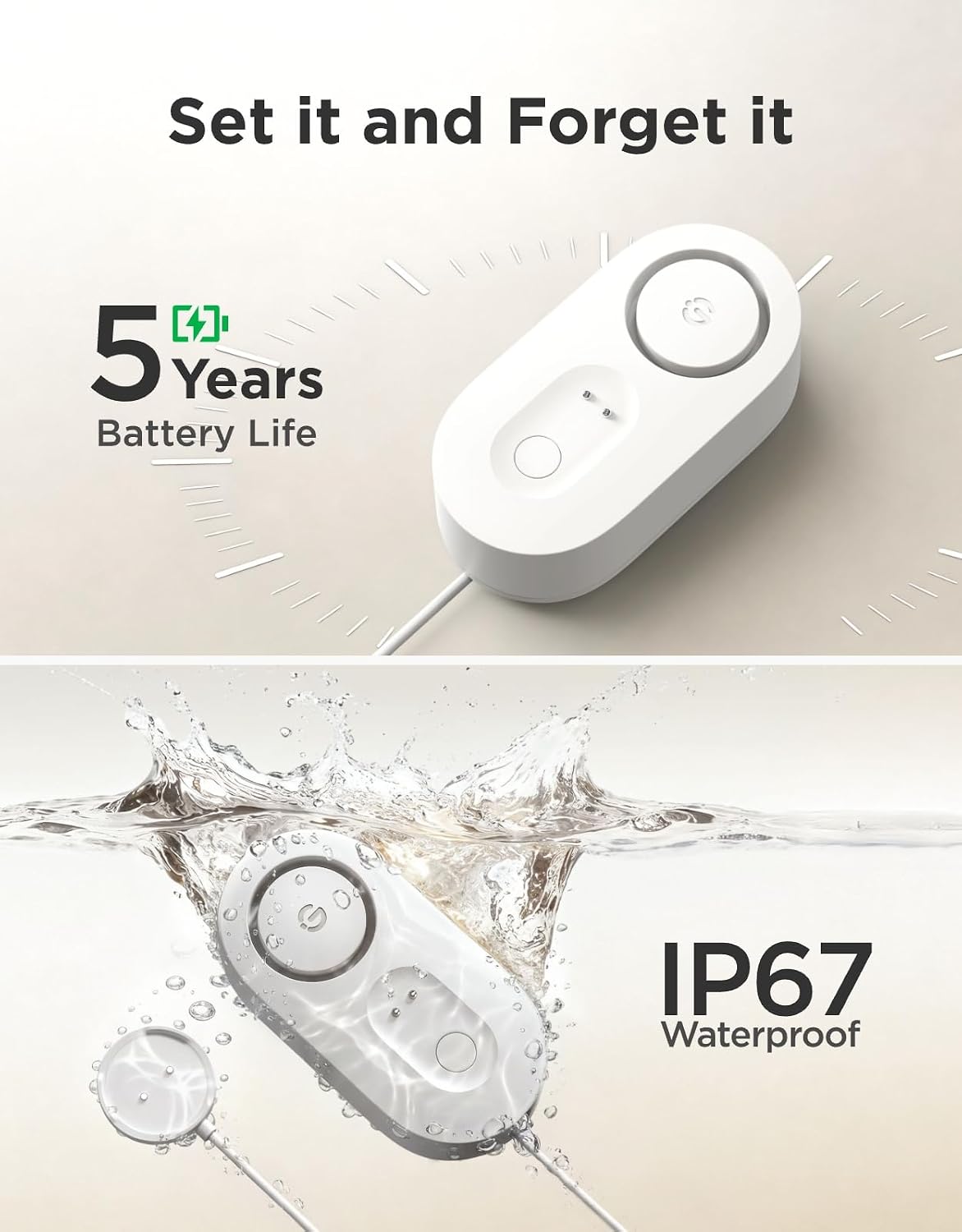 GoveeLife Upgraded Smart Water Leak Detector 1s with 4.92 ft Cable, 3 Pack | WiFi Water Sensor with SMS/Email/APP Push and Sound Alarm, 5Yr Battery Life, IP66, Suit for Home, Basement, Kitchen, Cabin/RV