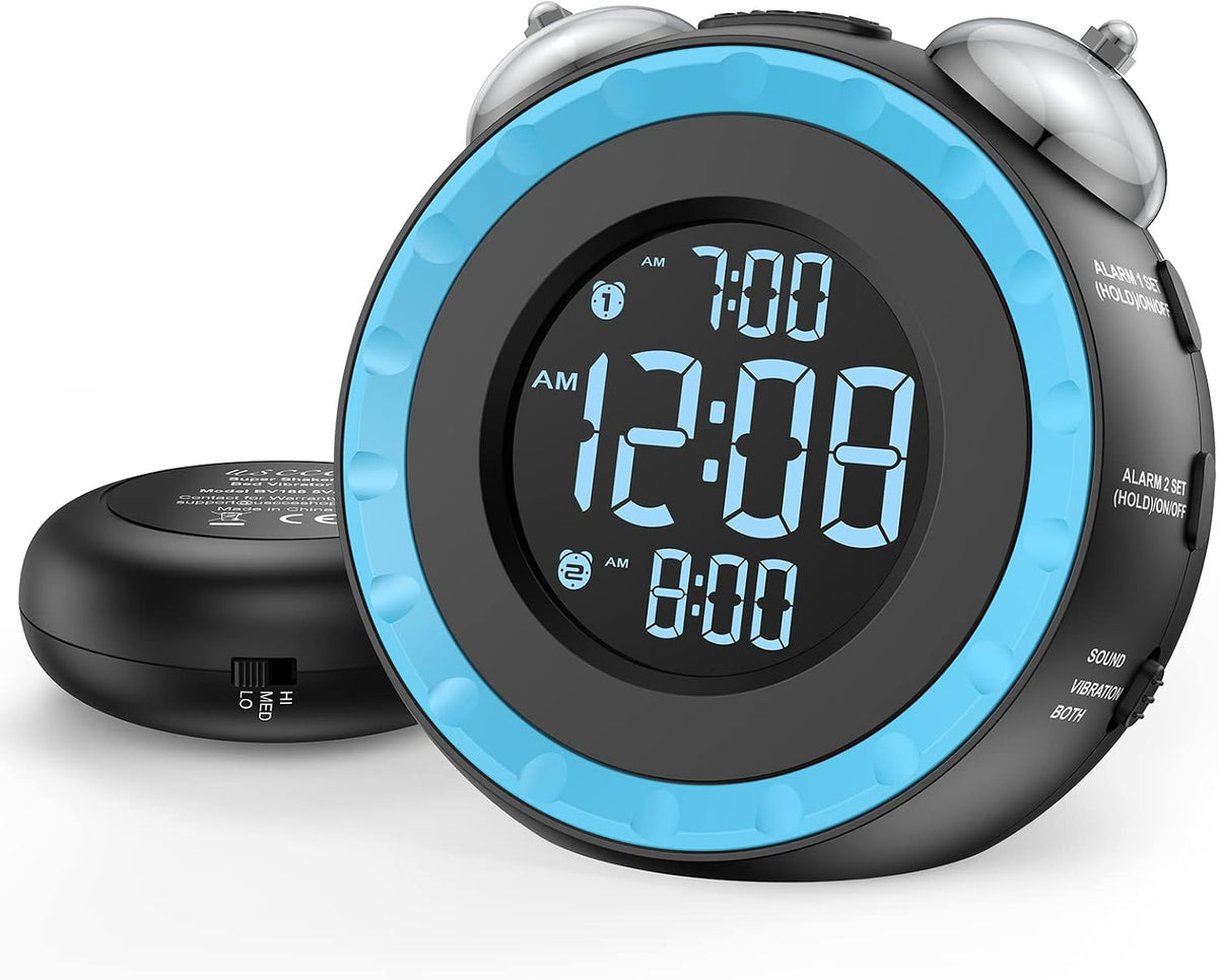 uscce Loud Dual Alarm Clock with Powerful Adjustable Bed Shaker