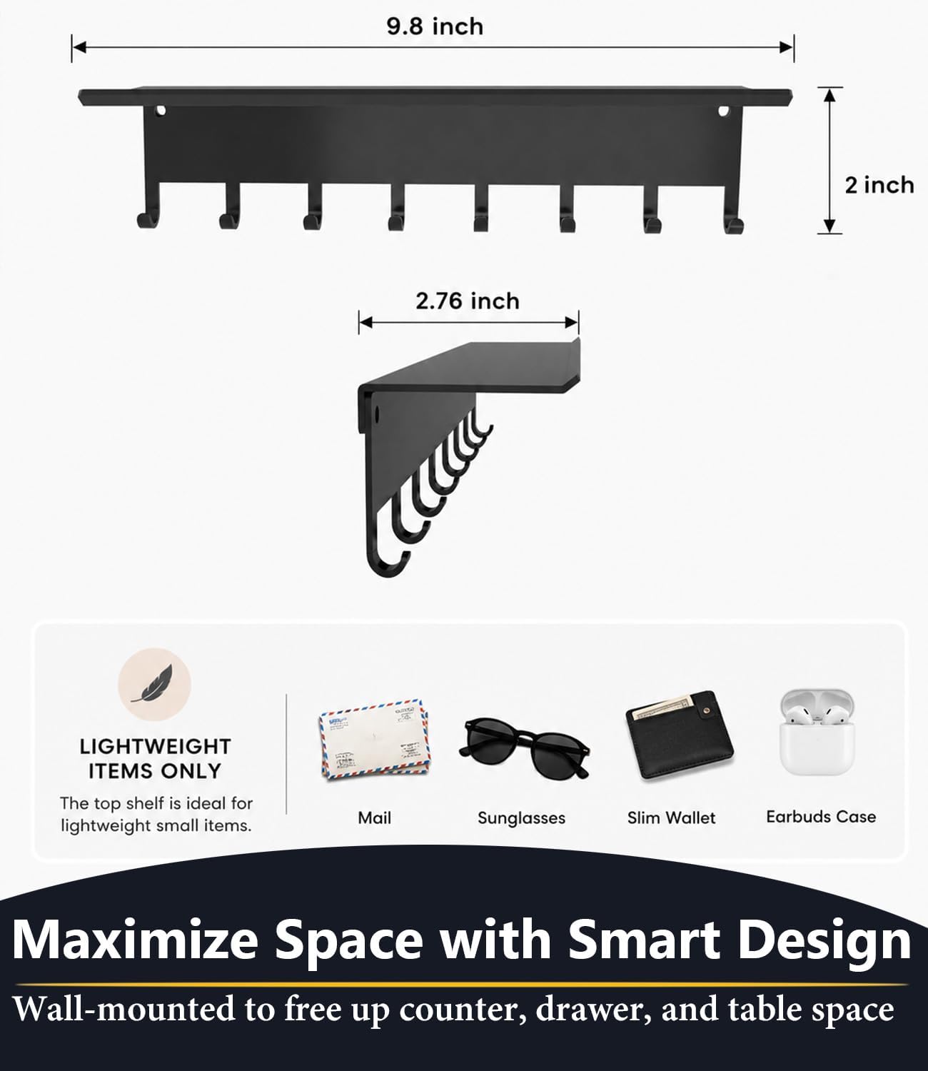Key Holder Hooks Organizer Shelf Hanger Rack Wall Mounted Sweet Home Metal Decor Stylish and Practical for Entryway Front Door Kitchen Hallway Garage Mudroom Office Hardware Included Black