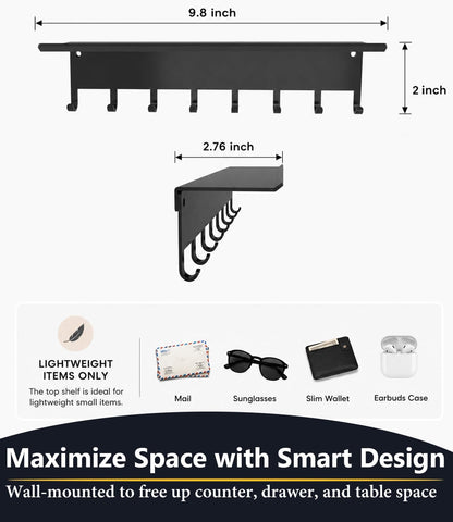 Key Holder Hooks Organizer Shelf Hanger Rack Wall Mounted Sweet Home Metal Decor Stylish and Practical for Entryway Front Door Kitchen Hallway Garage Mudroom Office Hardware Included Black