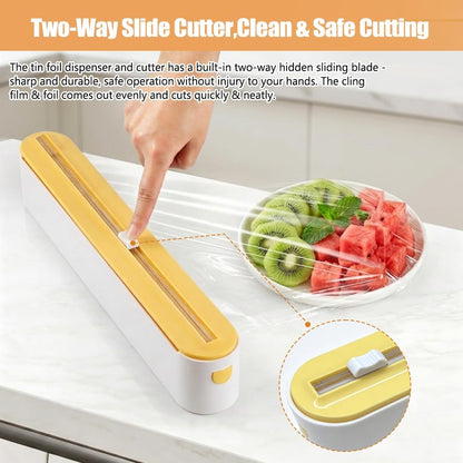 Magnetic Plastic Wrap Dispenser with Cutter Fits 12" Rolls | Reusable Foil Wrap Organizer for Drawer Countertops, Cling Wrap with Slide Cutter For Aluminum Foil, Tin Foil, Baking Paper