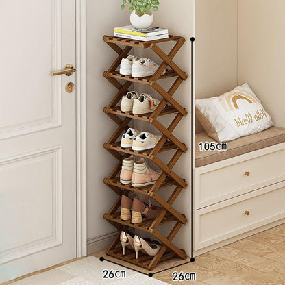 YYW Bamboo Shoe Rack for Entryway, Foldable Free Standing for Closet | Installation-Free Vertical Shoe Racks, Shoe Shelf for Living Room Bedroom, Easy To Assemble, Tawny 5 Layers