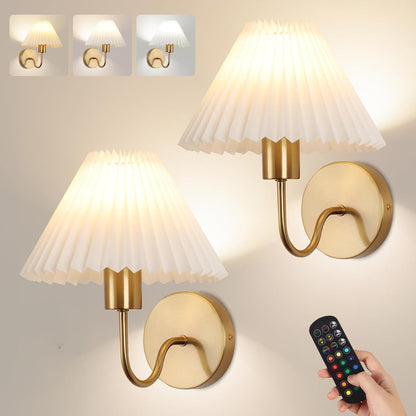 Rechargeable Battery Operated Wall Sconce Sets of 2, 15 Colors Wireless gooseneck Black Wall Lights Fixture with Dimmable Bulbs and Remote, Not Hardwired Wall Mounted Lamps for Bedroom Living Room