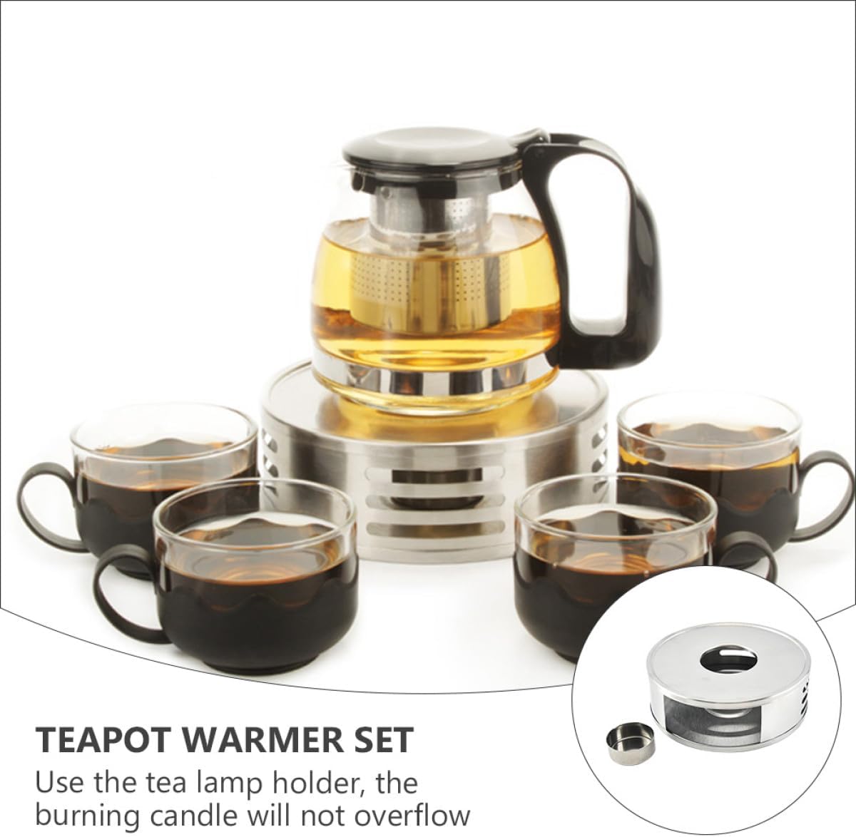 Mikinona Stainless Steel Glass Tea Warmer Base Heating Stand for Teapots Candle Holder for Home Cafe and Office Tea Brewing
