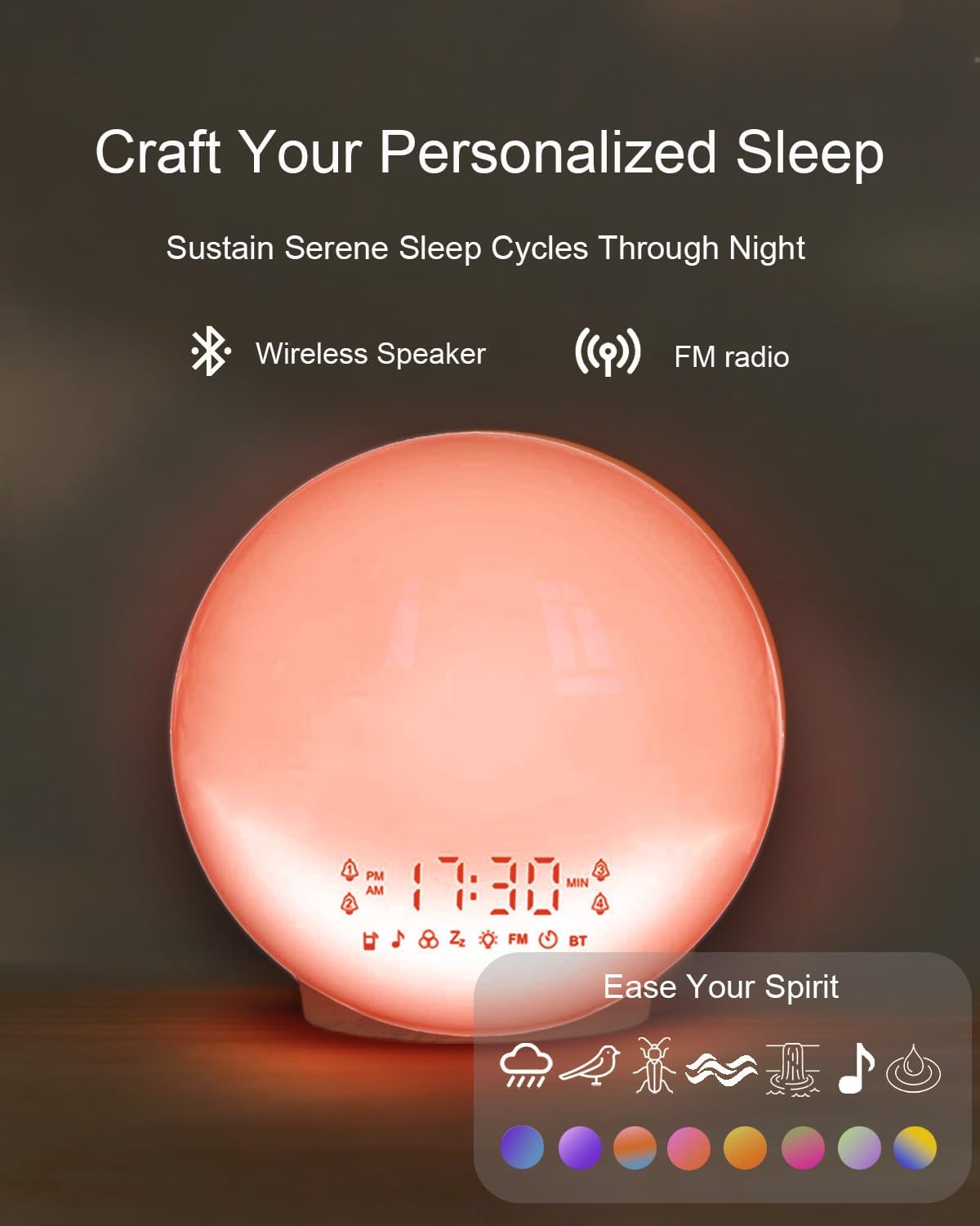 Smart Sunrise Alarm Clock with No Signup APP Control & Wake-Up Light, 4 Alarms, Sound Machine, FM Radio, Wireless Speaker, White