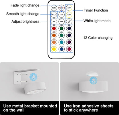 3 Pack Picture Lights for Wall, Rechargeable Battery Operated wall lights, Picture Frame lights with 3 Lighting Modes, Wireless Magnetic Painting Light with Remote Control Timer (White, 3 Pack)
