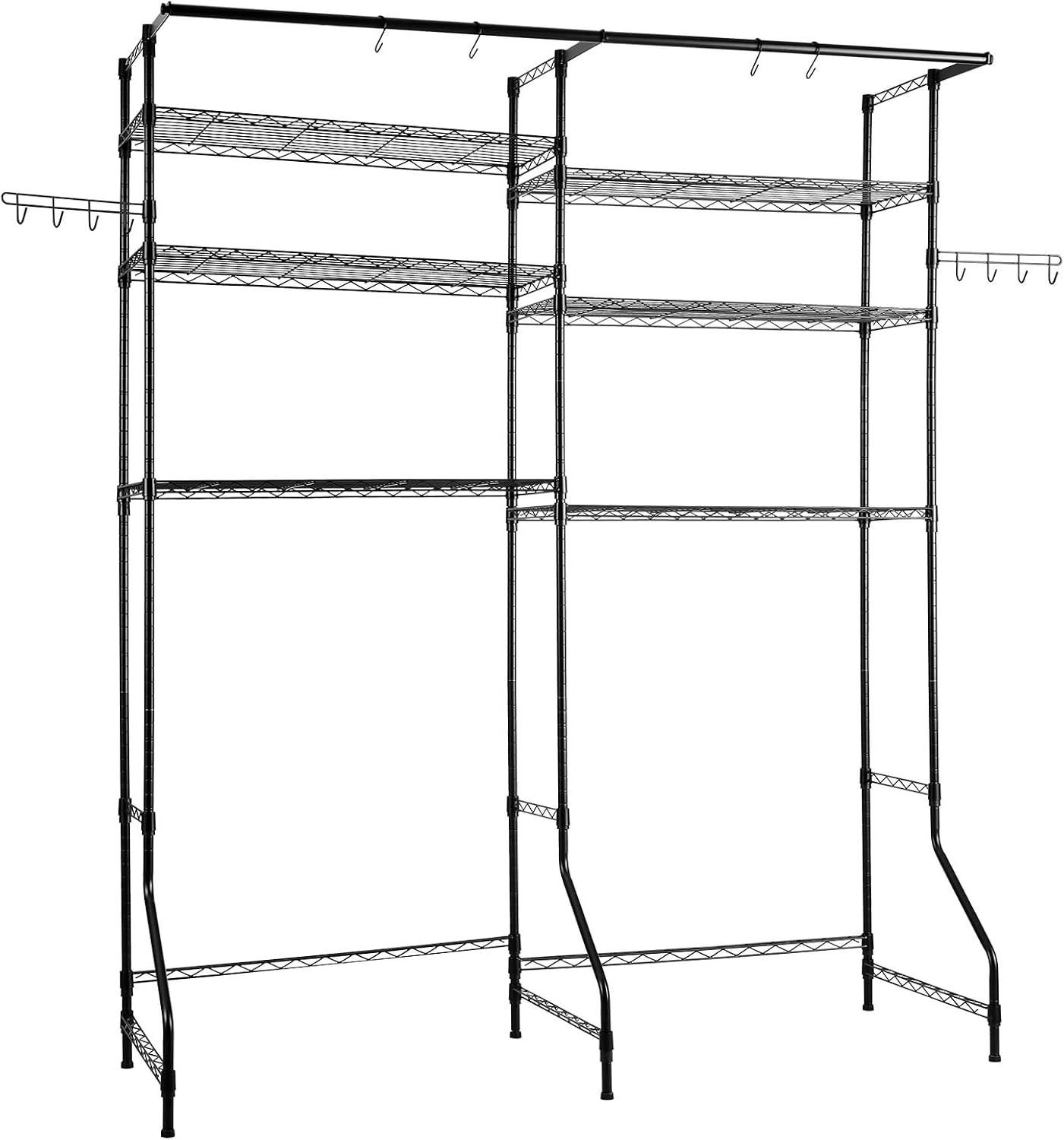 VEVOR Over the Washer and Dryer Storage Shelf, 5 Tier Laundry Room Drying Rack with Hanger Rod and Hooks, Adjustable Over Washer and Dryer Shelves, Laundry Room Shelf Storage Space Saver, White