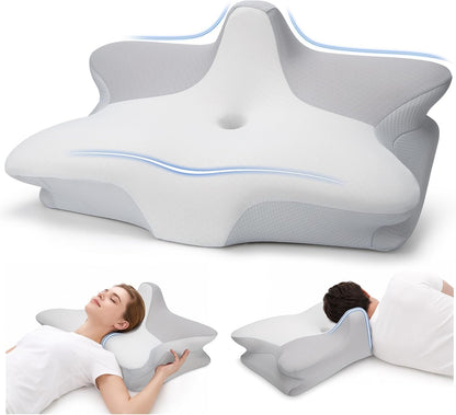 CPAP Pillow for Side Sleeping, 2-IN-1 Cervical Neck Pillow for Pain Relief, Cooling Memory Foam Pillows with Anti-Roll Support Pillar Ergonomic Orthopedic Pillows for Side Back & Stomach Sleepers