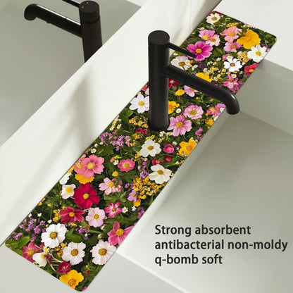 Bimkole 2 PCS Faucet Absorbent Mat, Kitchen Faucet Sink Splash Guard Wraparound Cloth Pads Drip Catcher for Sink Faucet for Kitchen Bathroom Faucet, Colorful Faucet Mat, 15 x 4 Inch Flower A6