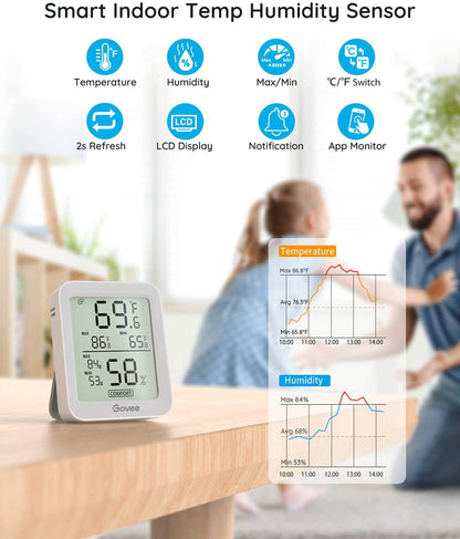 Govee Indoor Hygrometer Thermometer H5075 with Bluetooth App Control | Room Temperature Humidity Meter, 164ft Remote Monitor, Smart Alerts, 2 Years Data Storage Export, for Bedroom Wine Cellar