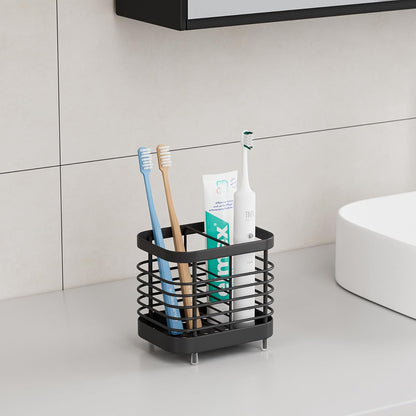 Stainless Steel Electric Toothbrush Holder for Bathroom with Drainage | Anti-Slip Countertop Tooth Brush Holder Caddy Stand, Toothbrush and Toothpaste Organizer, Black Bathroom Accessories Decor