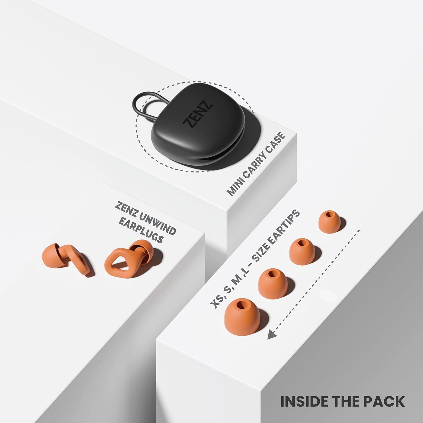 Zenz Unwind Ear Plugs for Sleeping Noise Reduction - Comfy Reusable Soft Silicone Earplugs for Focus, Study, Work - 8 Pair Eartips in XS/S/M/L - 27dB Hearing Protection with Storage Case - Onyx Black